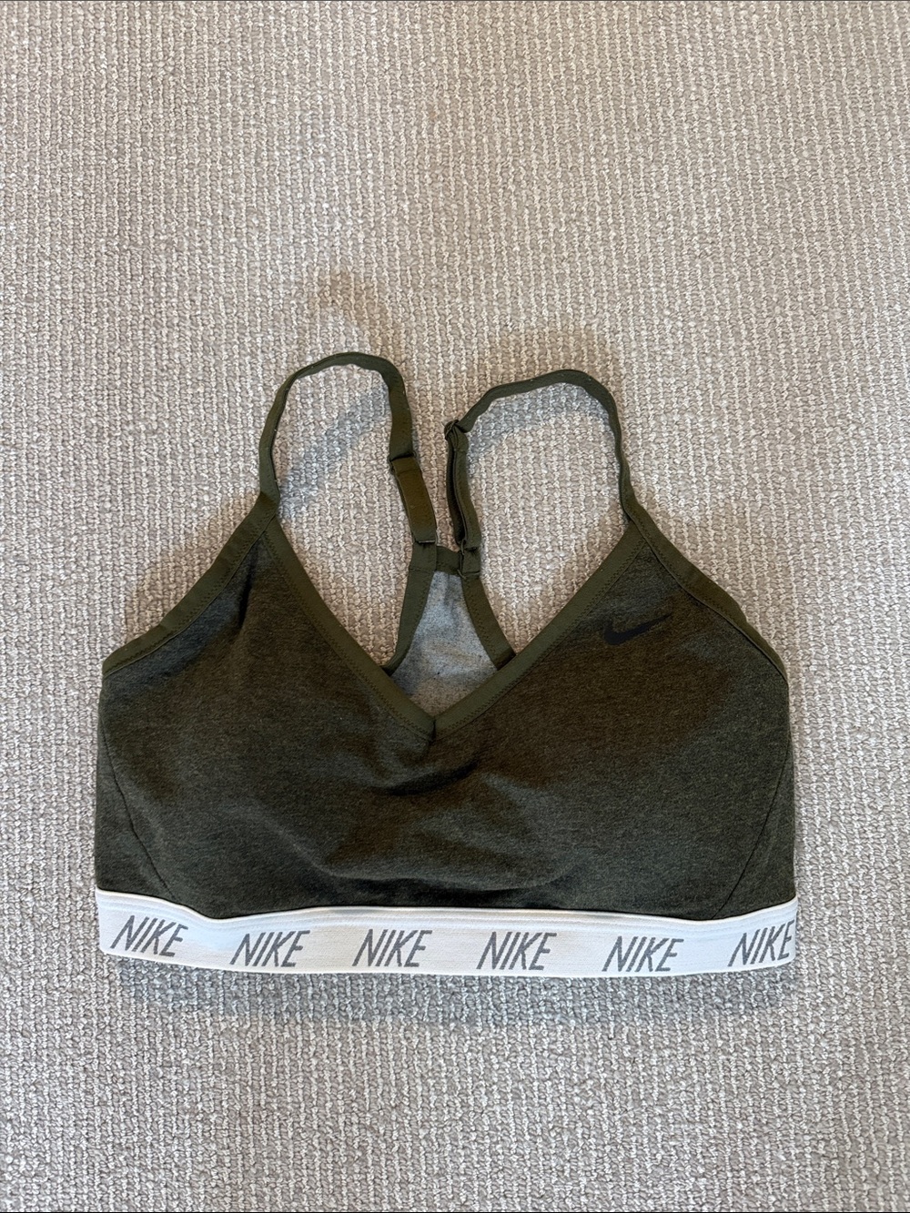 Nike Olive Green Racerback Sports Bra with Branded Band